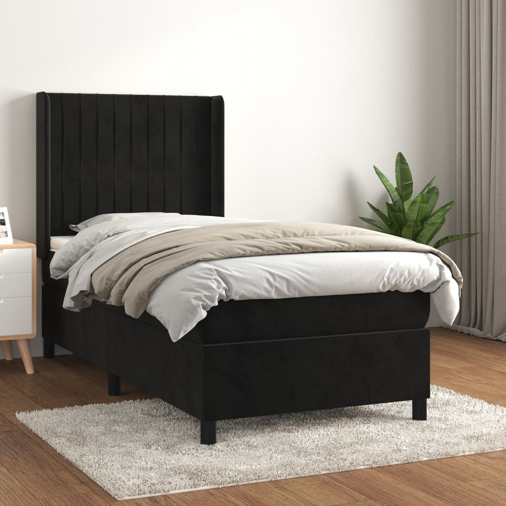 kontinentalseng med madras 90x190 cm fløjl sort
