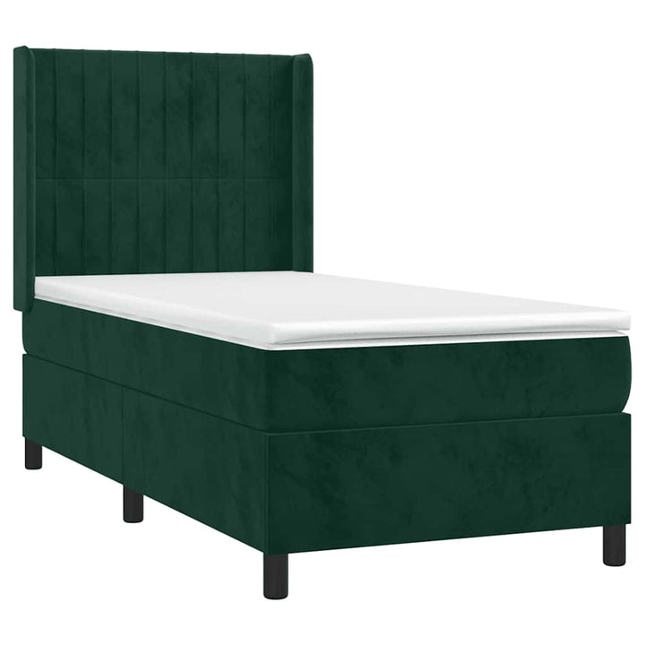 kontinentalseng med madras 90x200 cm fløjl mørkegrøn