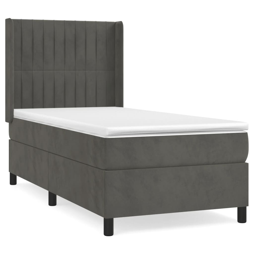kontinentalseng med madras 100x200 cm fløjl mørkegrå
