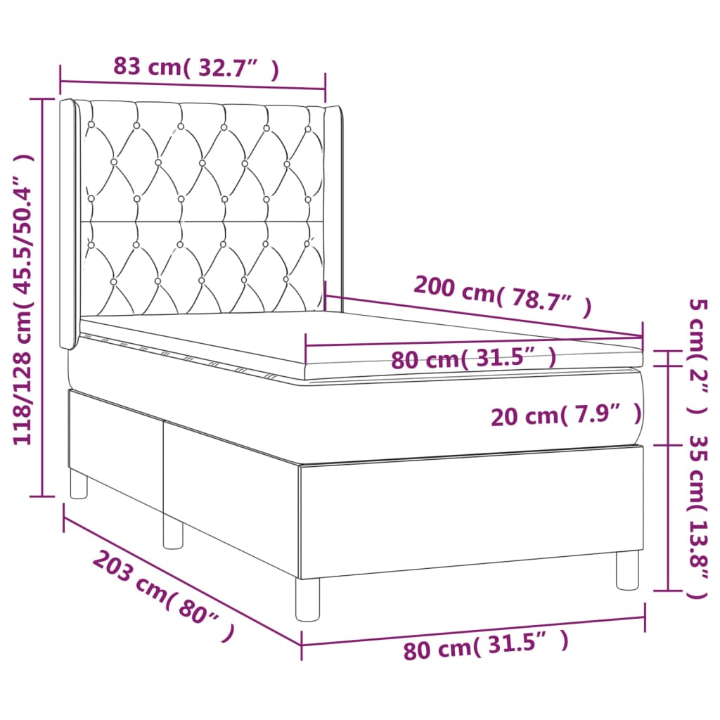 kontinentalseng med madras 80x200 cm fløjl lysegrå