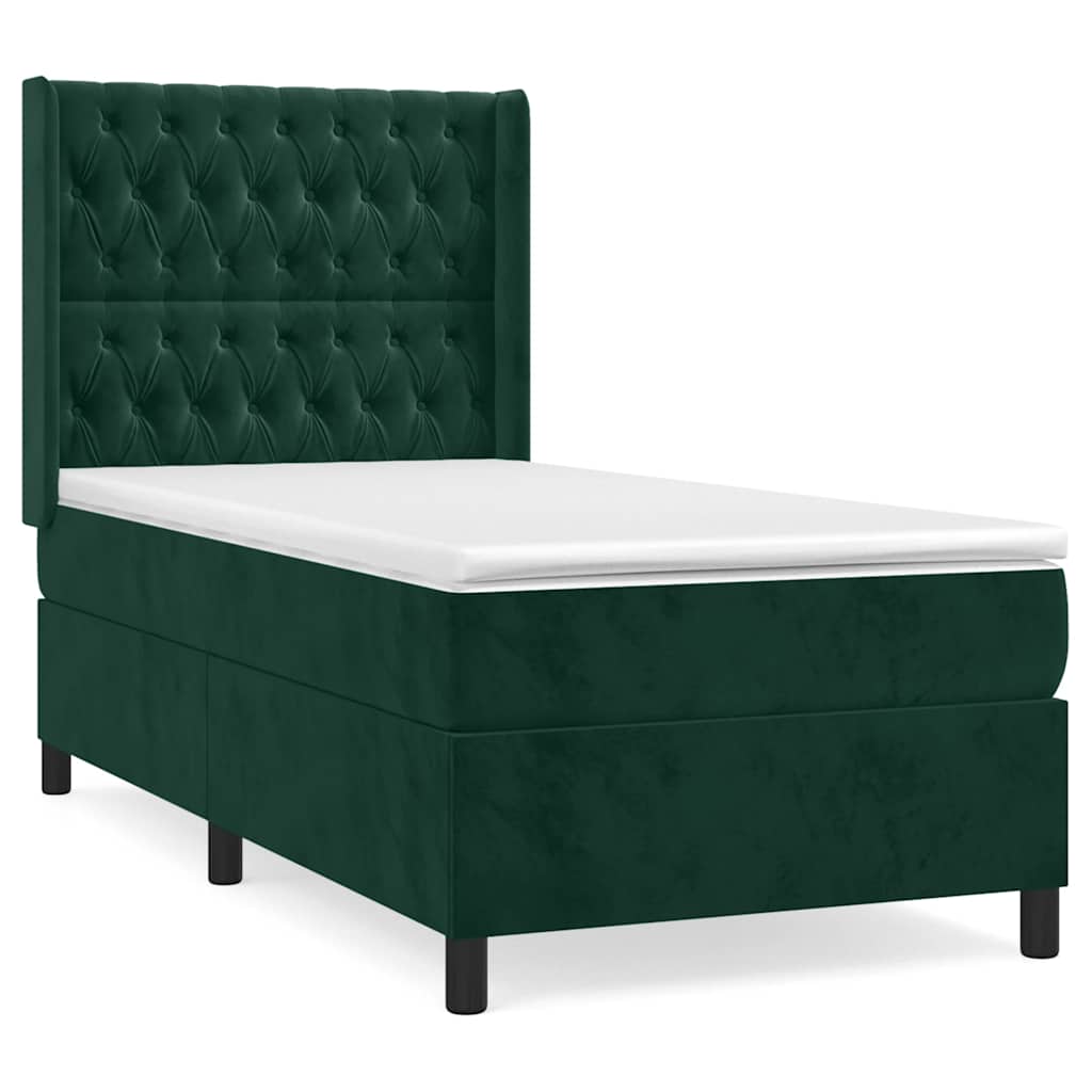 kontinentalseng med madras 90x190 cm fløjl mørkegrøn