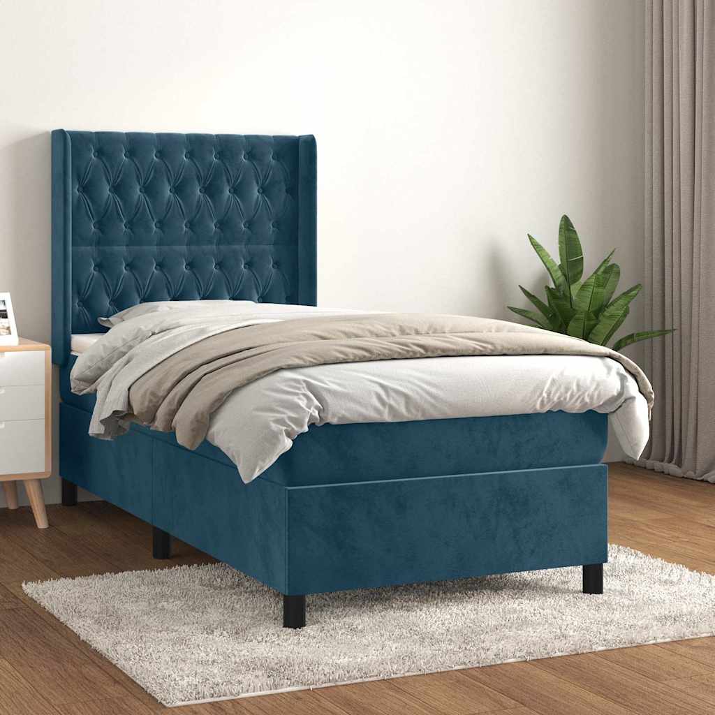 kontinentalseng med madras 90x190 cm fløjl mørkeblå