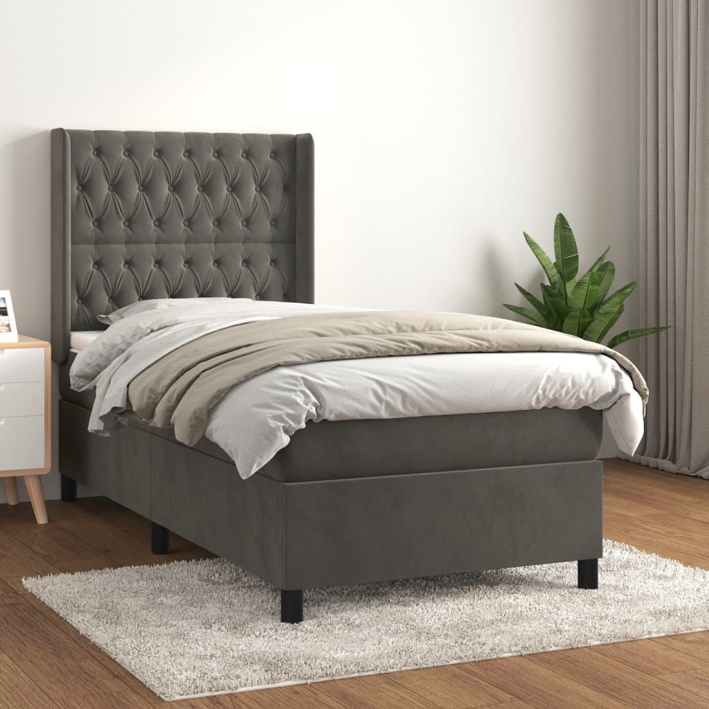 kontinentalseng med madras 90x200cm fløjl mørkegrå