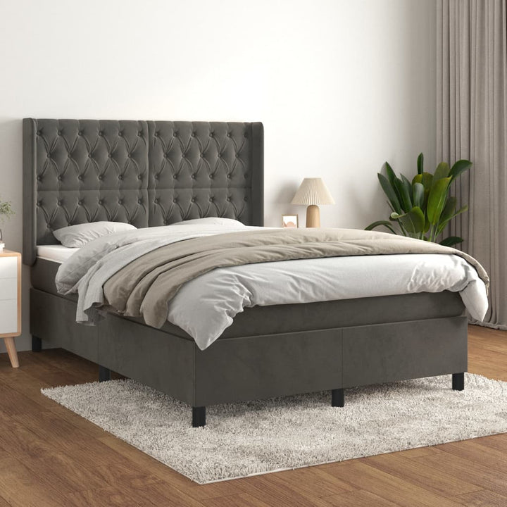 kontinentalseng med madras 140x190 cm fløjl mørkegrå
