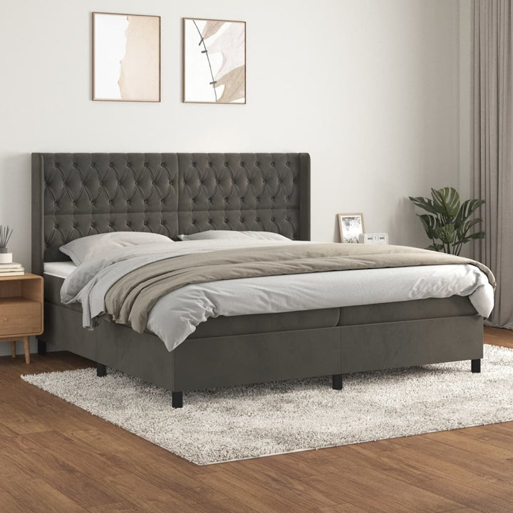 kontinentalseng med madras 200x200 cm fløjl mørkegrå