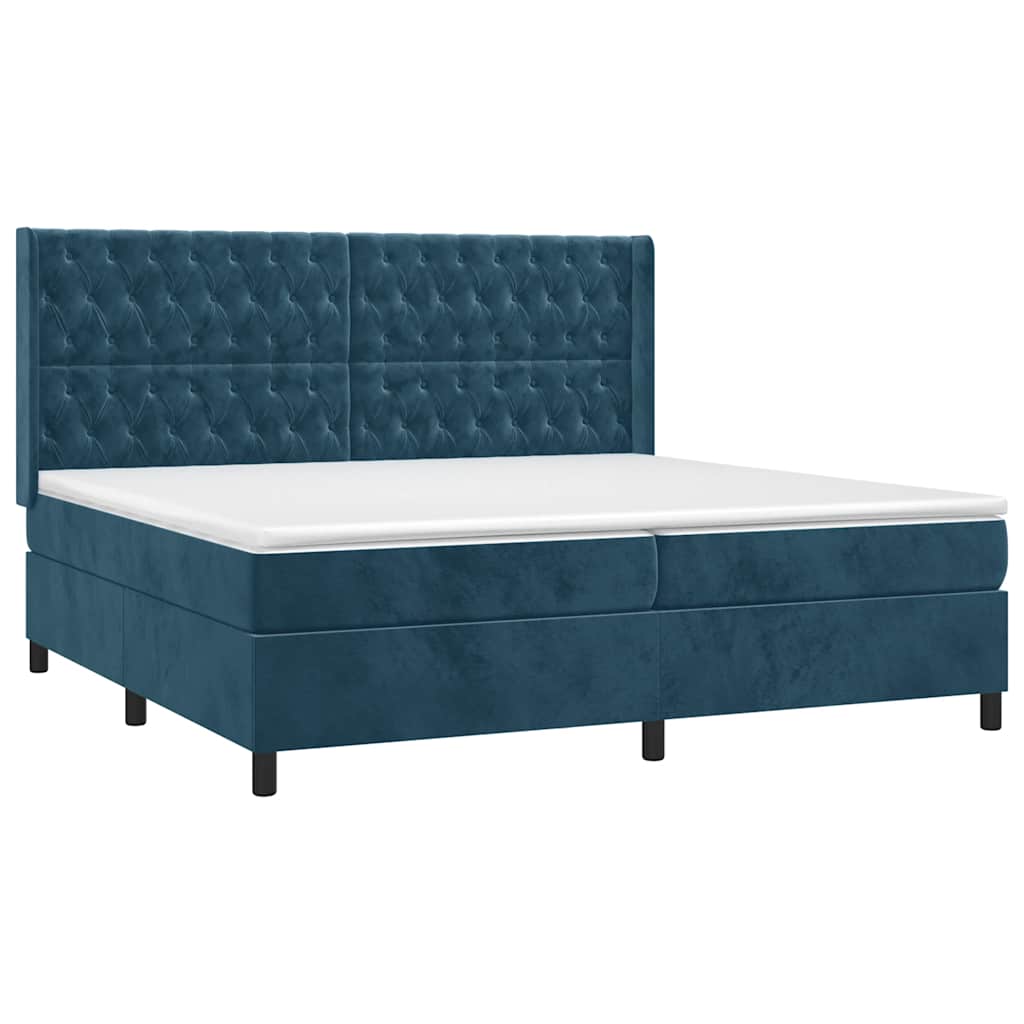 kontinentalseng med madras 200x200 cm fløjl mørkeblå