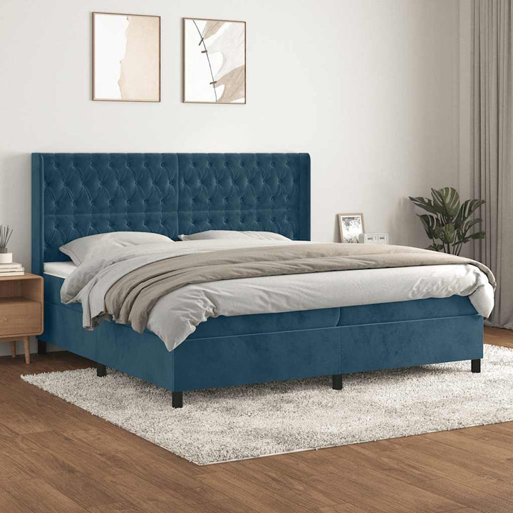kontinentalseng med madras 200x200 cm fløjl mørkeblå