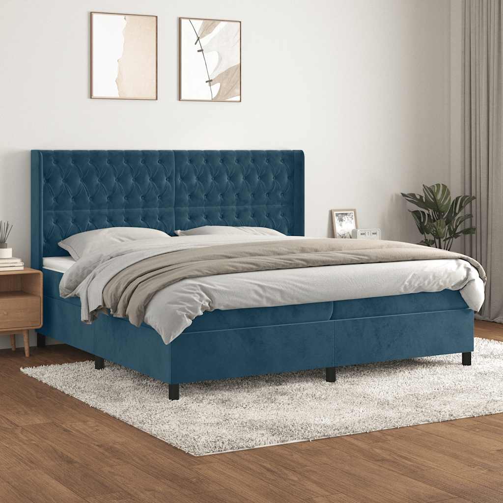 kontinentalseng med madras 200x200 cm fløjl mørkeblå