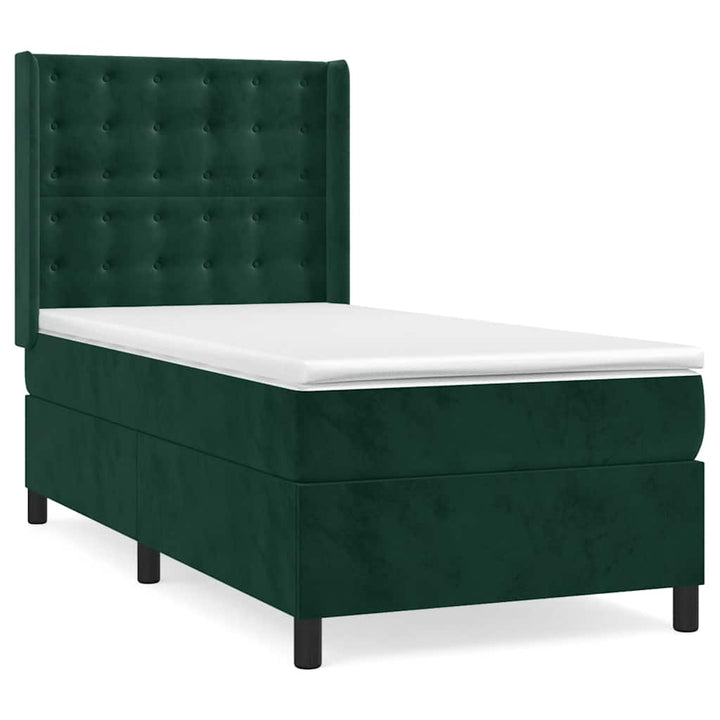kontinentalseng med madras 80x200 cm fløjl mørkegrøn