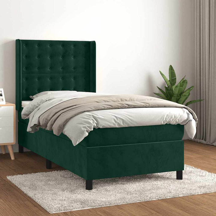 kontinentalseng med madras 80x200 cm fløjl mørkegrøn