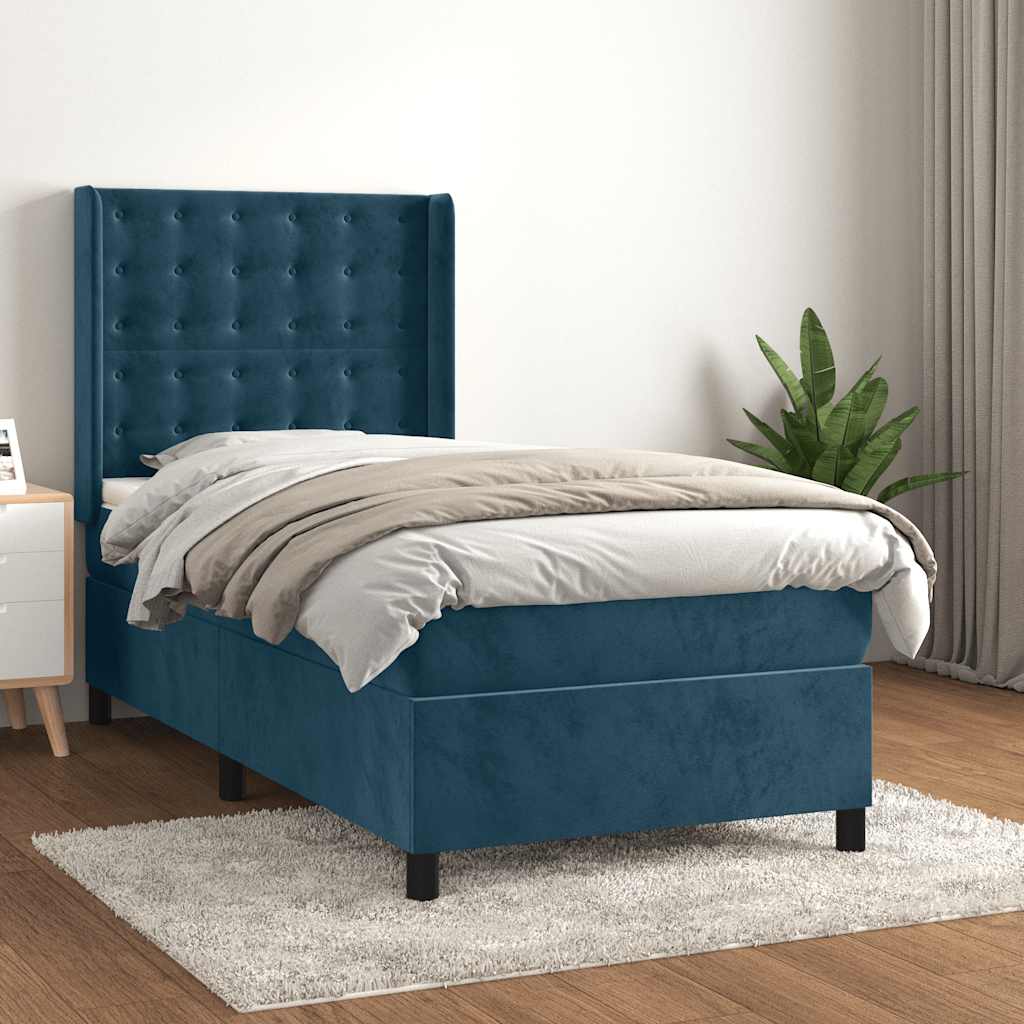 kontinentalseng med madras 80x200 cm fløjl mørkeblå