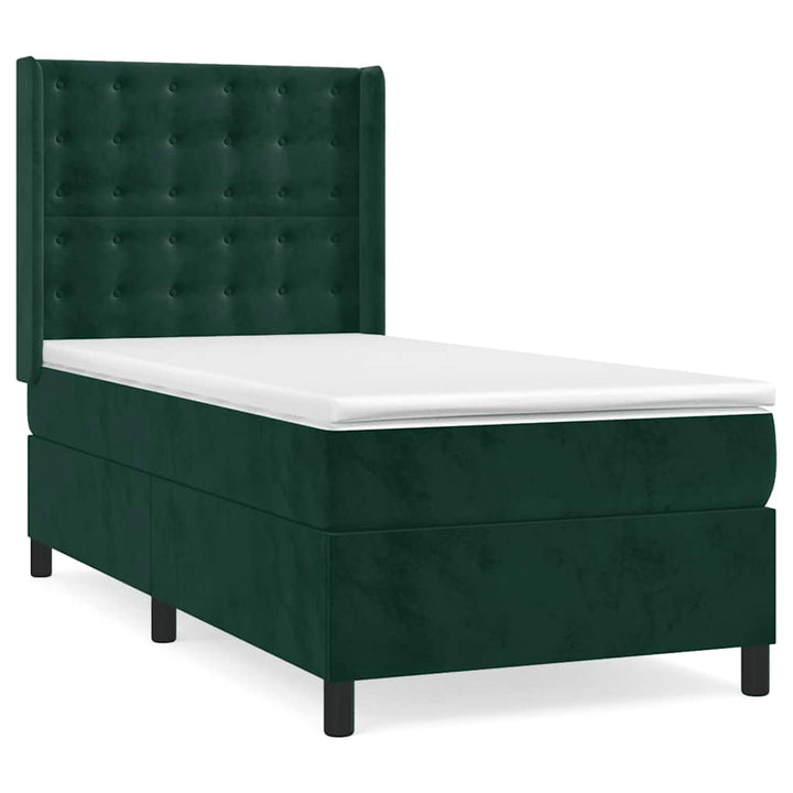 kontinentalseng med madras 90x190 cm fløjl mørkegrøn