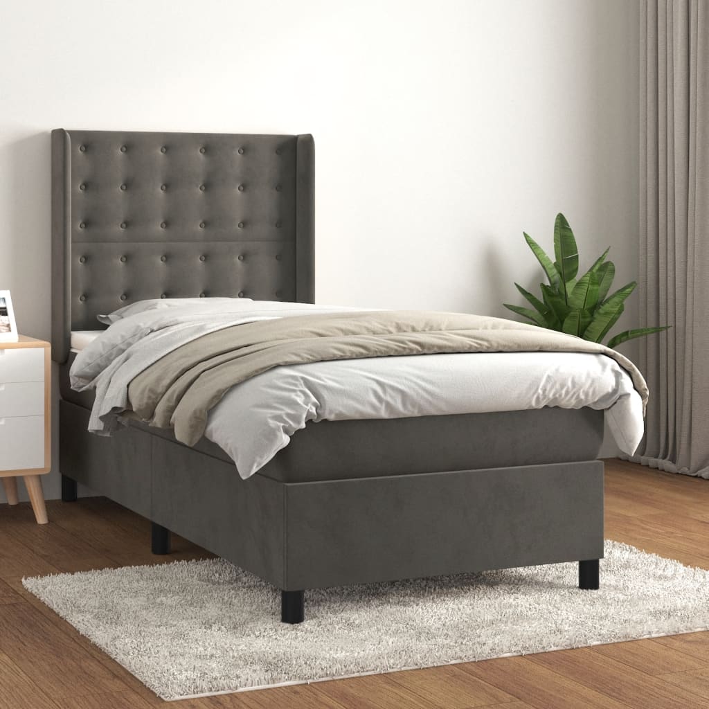 kontinentalseng med madras 90x200cm fløjl mørkegrå