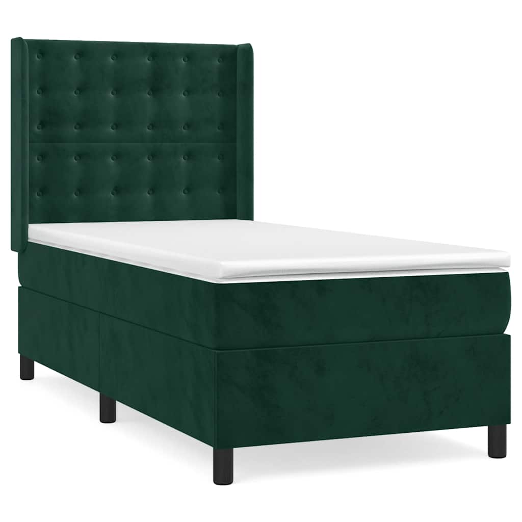 kontinentalseng med madras 90x200 cm fløjl mørkegrøn