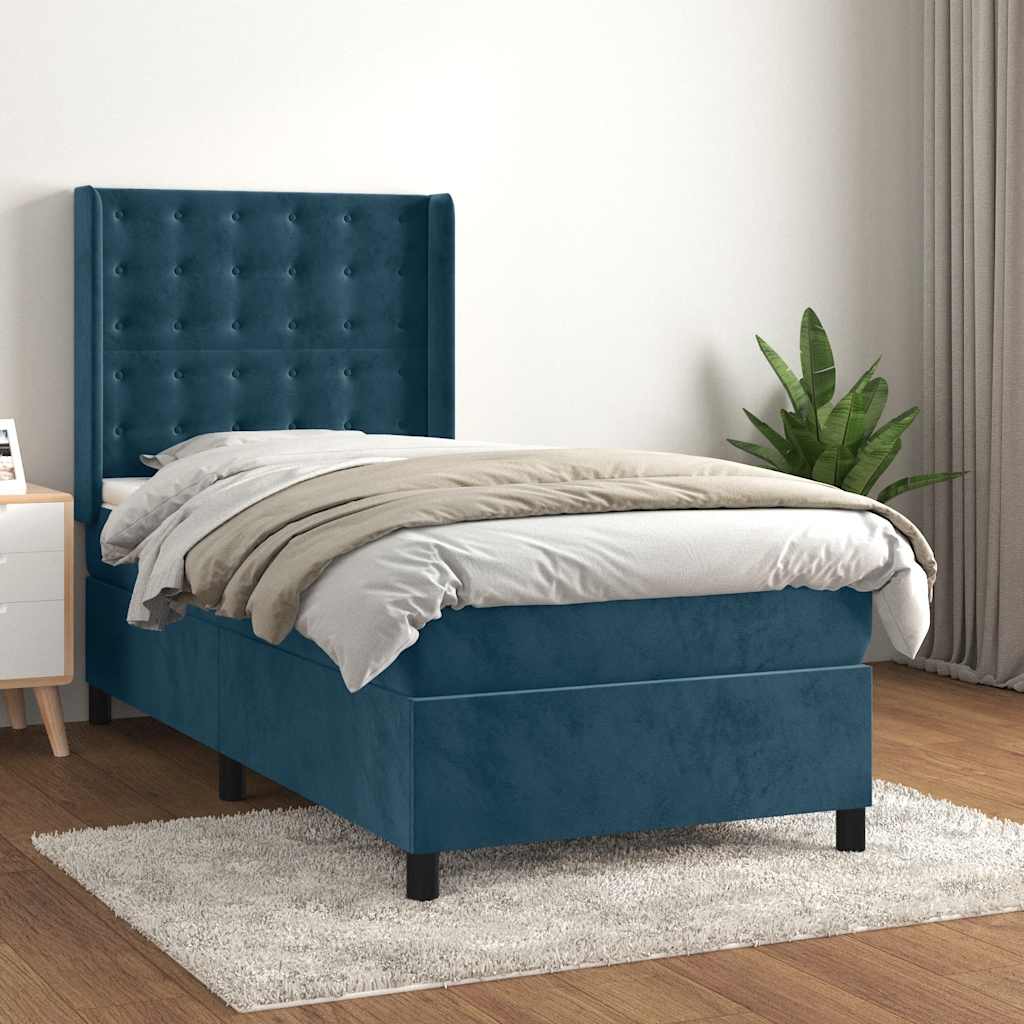 kontinentalseng med madras 90x200 cm fløjl mørkeblå