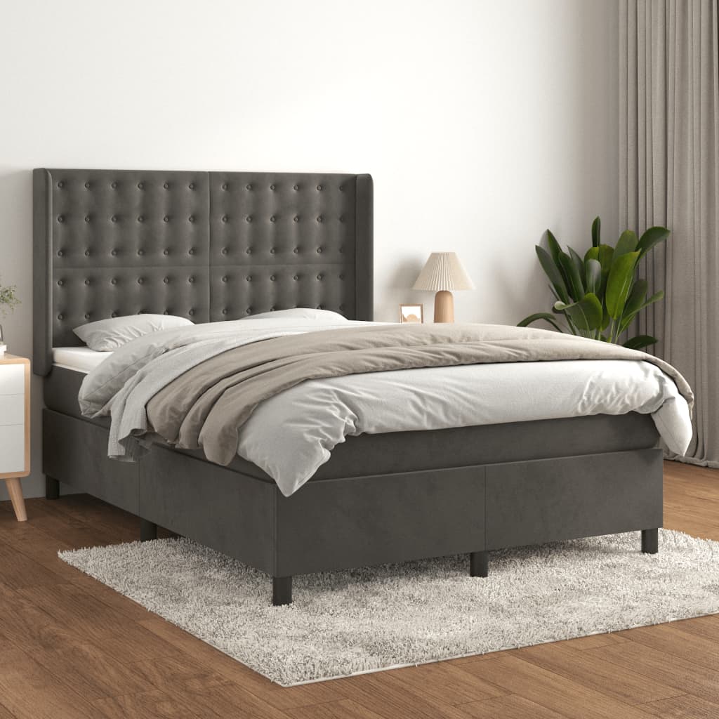 kontinentalseng med madras 140x190 cm fløjl mørkegrå