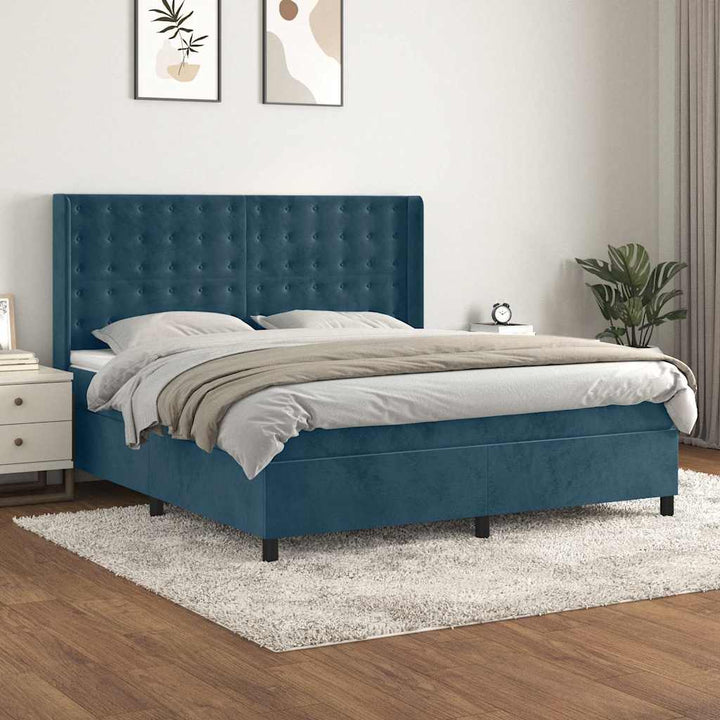 kontinentalseng med madras 160x200 cm fløjl mørkeblå