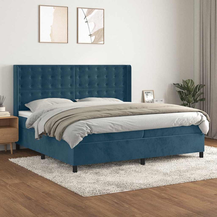 kontinentalseng med madras 200x200 cm fløjl mørkeblå