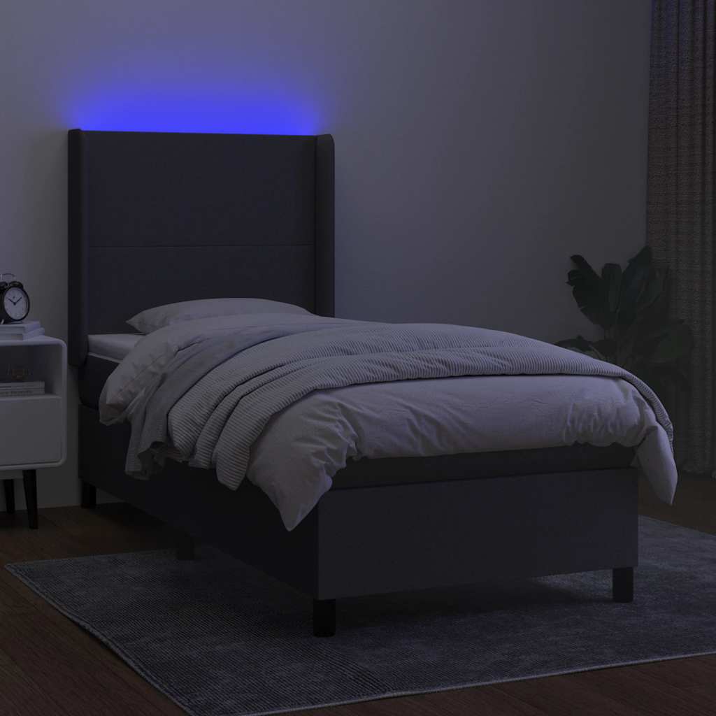 kontinentalseng med LED-lys 80x200 cm stof mørkegrå