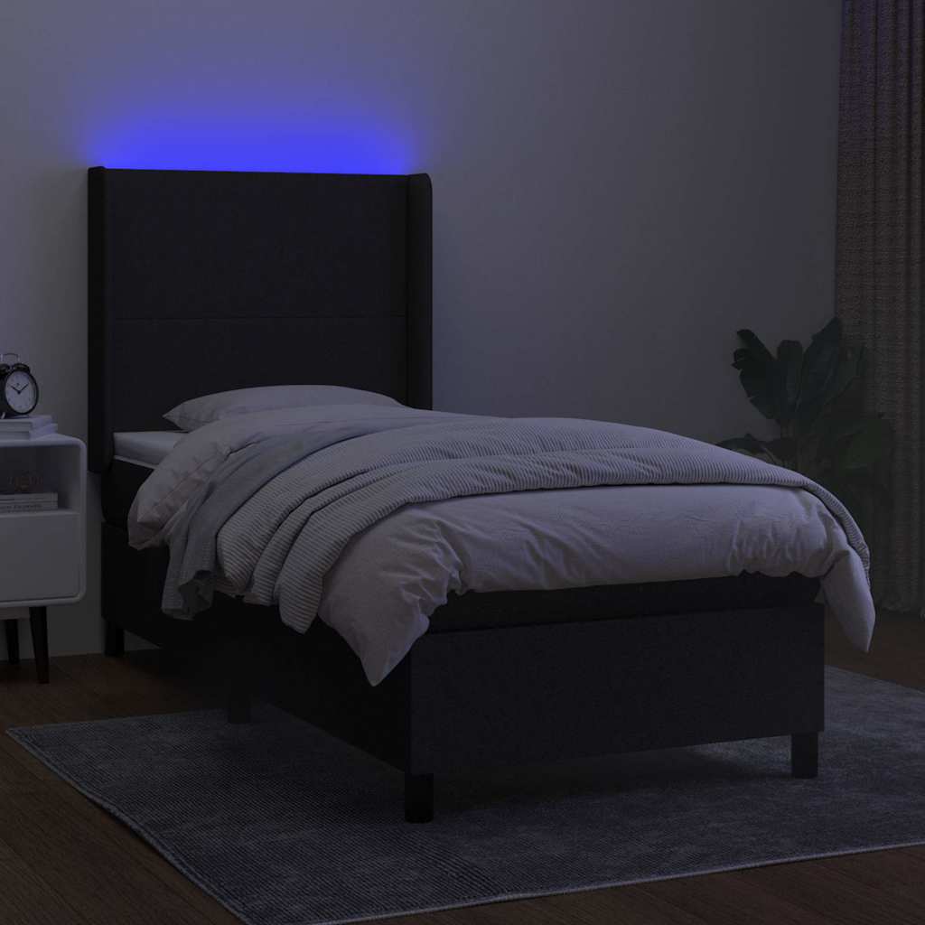 kontinentalseng med LED-lys 90x190 cm stof sort