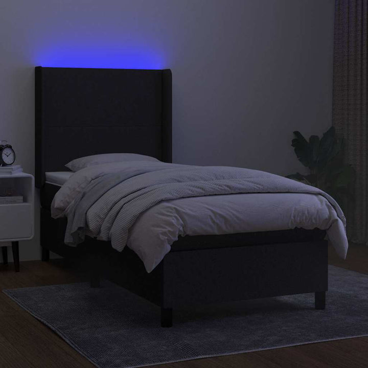 kontinentalseng med LED-lys 90x190 cm stof sort