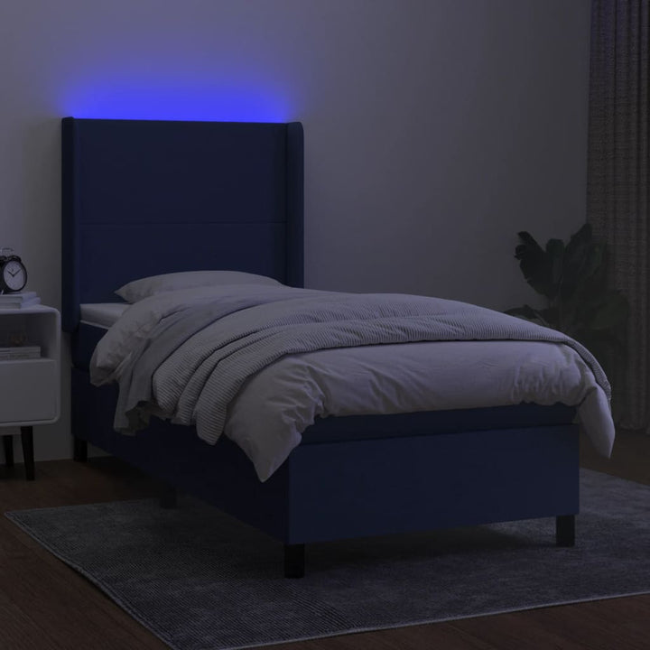 kontinentalseng med LED-lys 90x190 cm stof blå