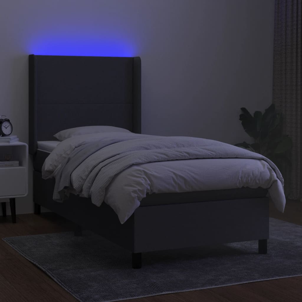kontinentalseng med LED-lys 90x200 cm stof mørkegrå