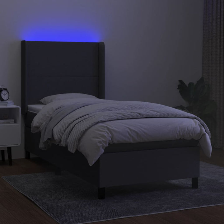 kontinentalseng med LED-lys 90x200 cm stof mørkegrå