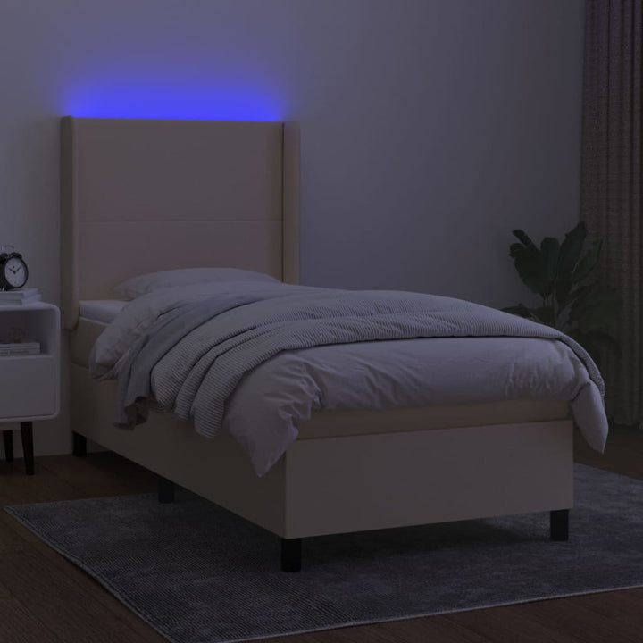 kontinentalseng med LED-lys 90x200 cm stof cremefarvet