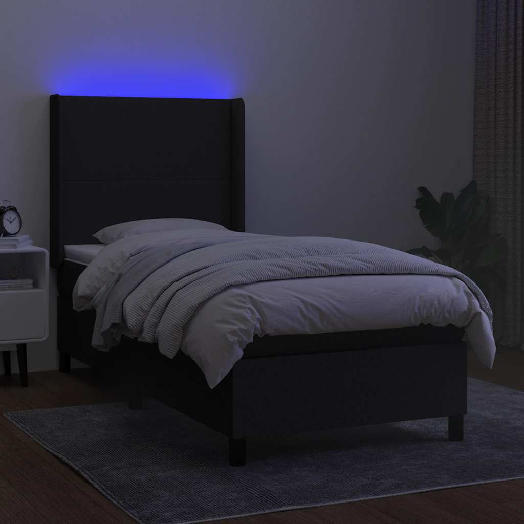 kontinentalseng med LED-lys 100x200 cm stof sort
