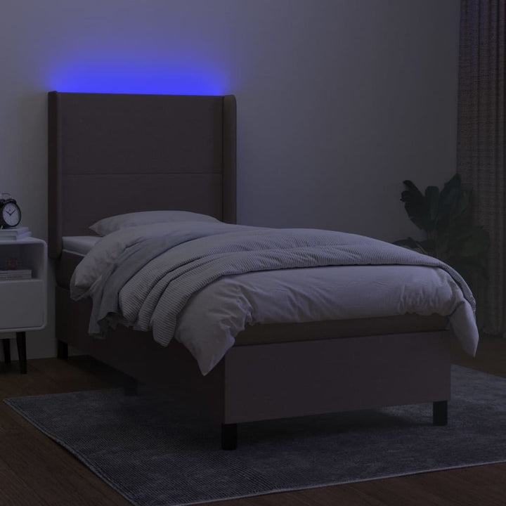 kontinentalseng med LED-lys 100x200 cm stof gråbrun