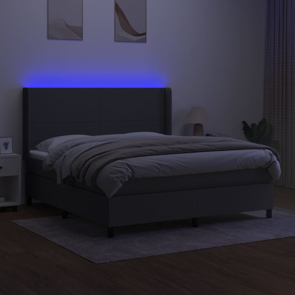 kontinentalseng med LED-lys 160x200 cm stof mørkegrå