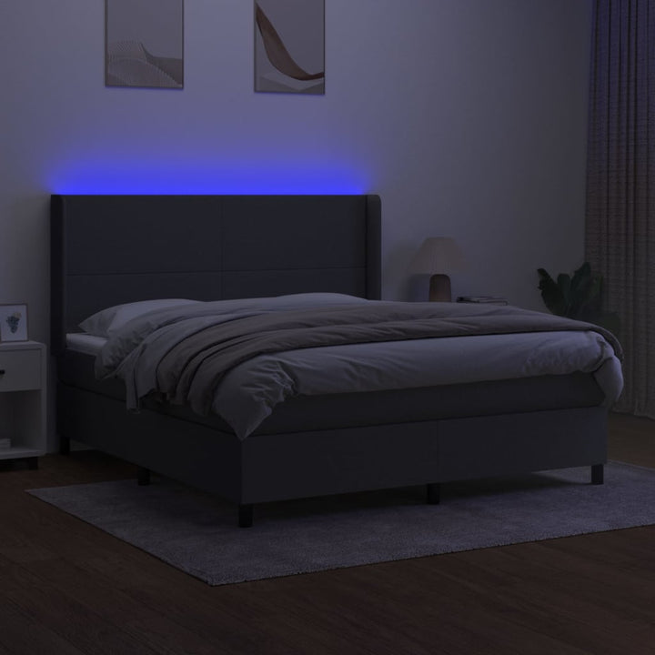 kontinentalseng med LED-lys 160x200 cm stof mørkegrå