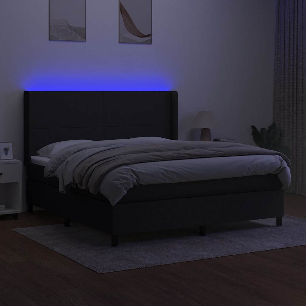 kontinentalseng med LED-lys 160x200 cm stof sort