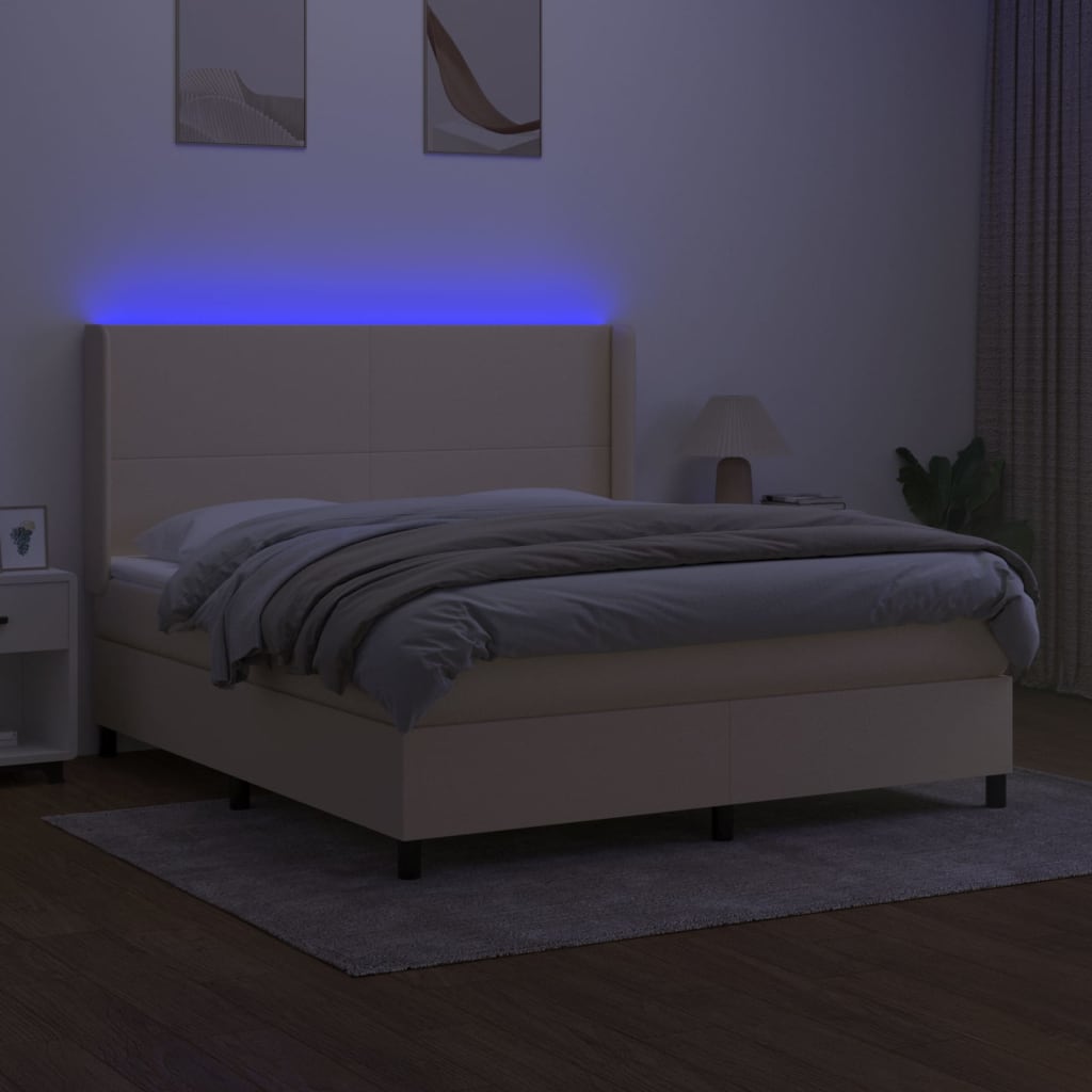 kontinentalseng med LED-lys 160x200 cm stof cremefarvet