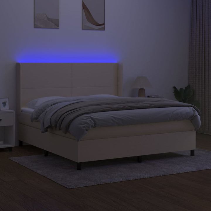kontinentalseng med LED-lys 160x200 cm stof cremefarvet
