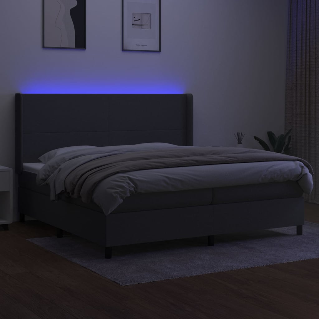 kontinentalseng med LED-lys 200x200 cm stof mørkegrå