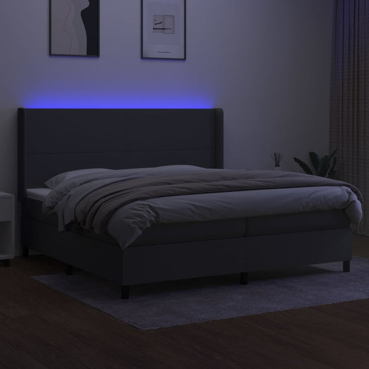 kontinentalseng med LED-lys 200x200 cm stof mørkegrå