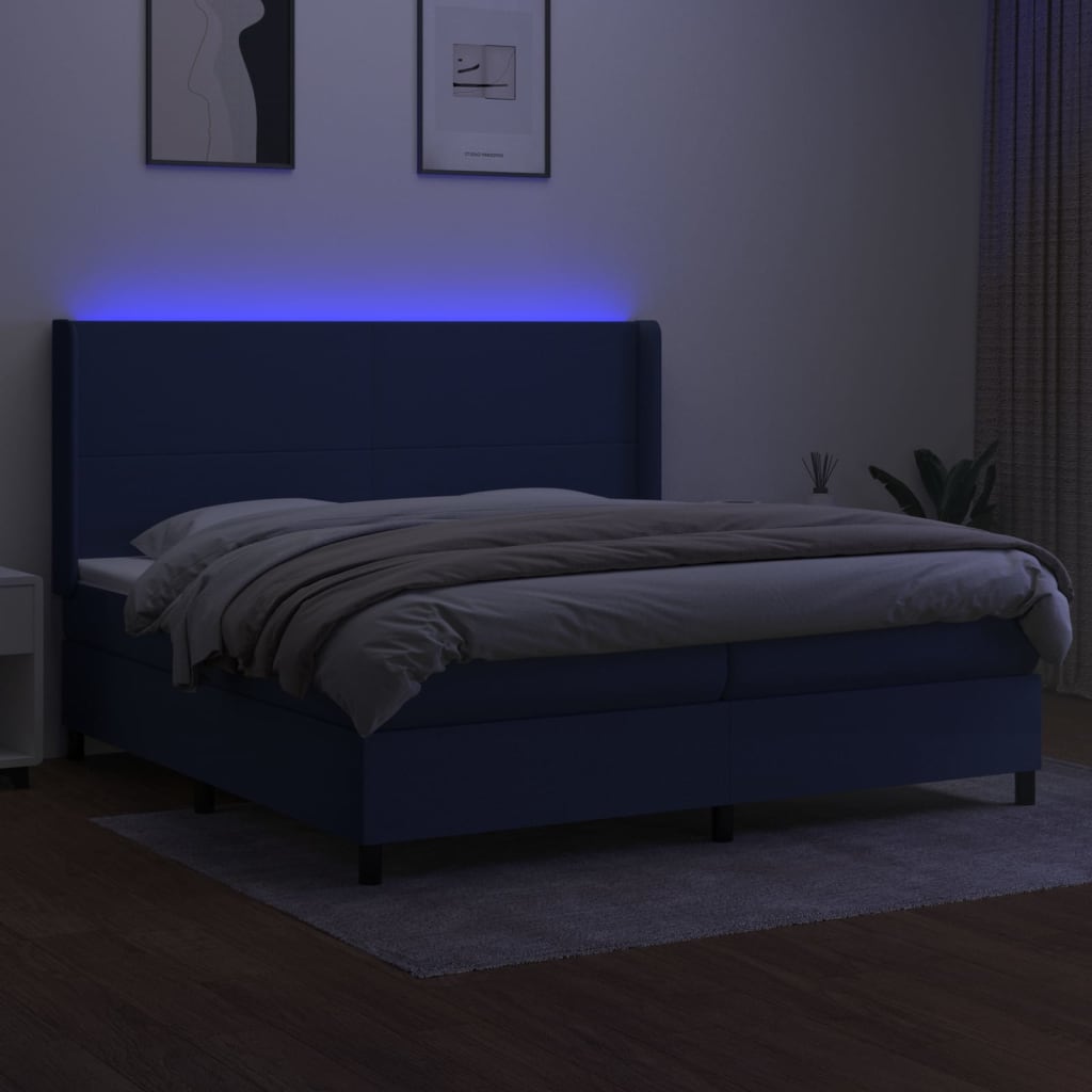 kontinentalseng med LED-lys 200x200 cm stof blå