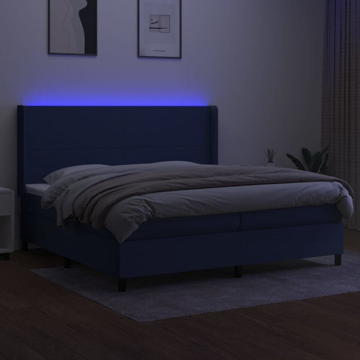kontinentalseng med LED-lys 200x200 cm stof blå