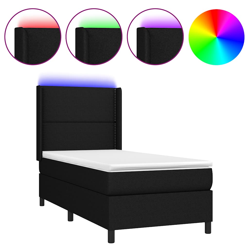 kontinentalseng med LED-lys 90x190 cm stof sort