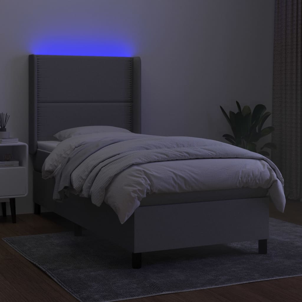 kontinentalseng med LED-lys 90x200 cm stof lysegrå