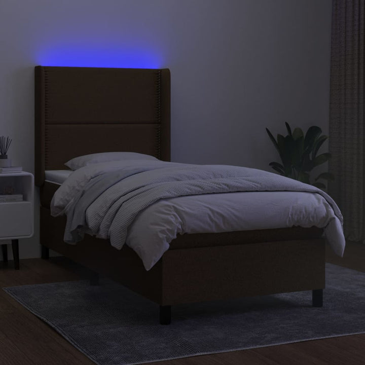 kontinentalseng med LED-lys 90x200 cm stof mørkebrun