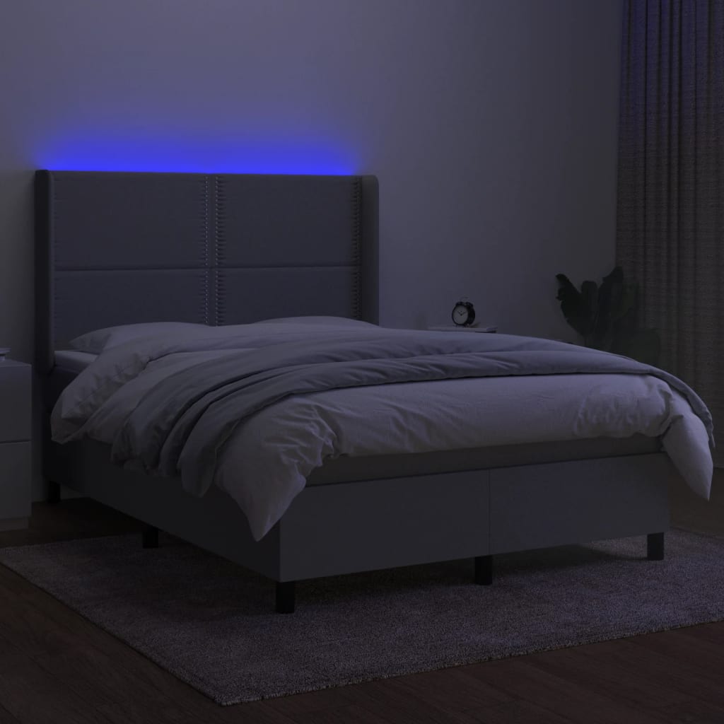 kontinentalseng med LED-lys 140x190 cm stof lysegrå