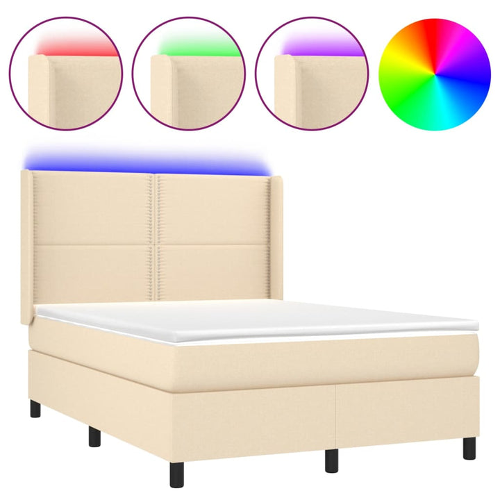 kontinentalseng med LED-lys 140x190 cm stof cremefarvet