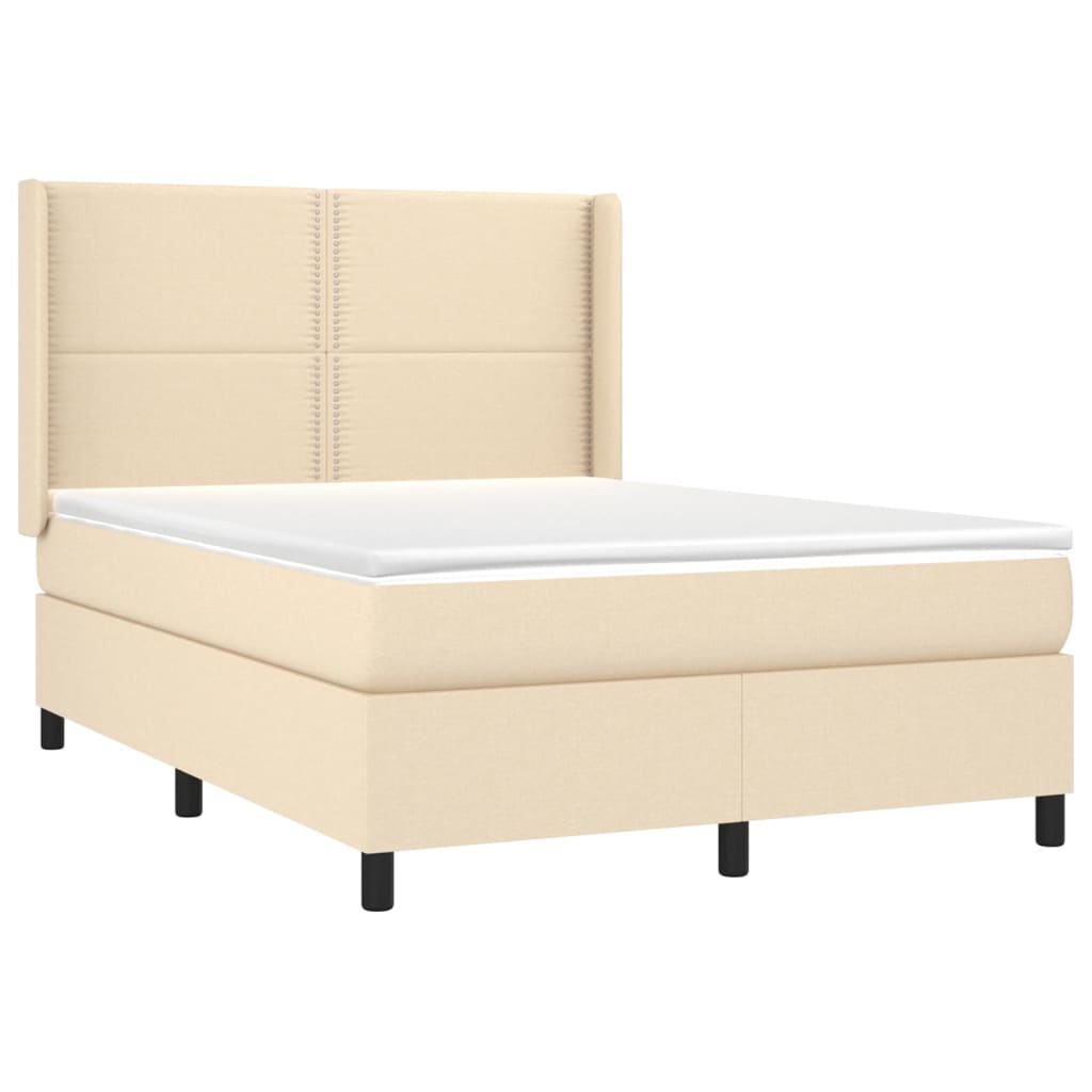 kontinentalseng med LED-lys 140x190 cm stof cremefarvet