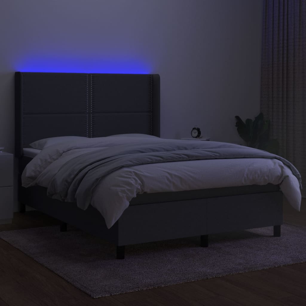 kontinentalseng med LED-lys 140x200 cm stof mørkegrå