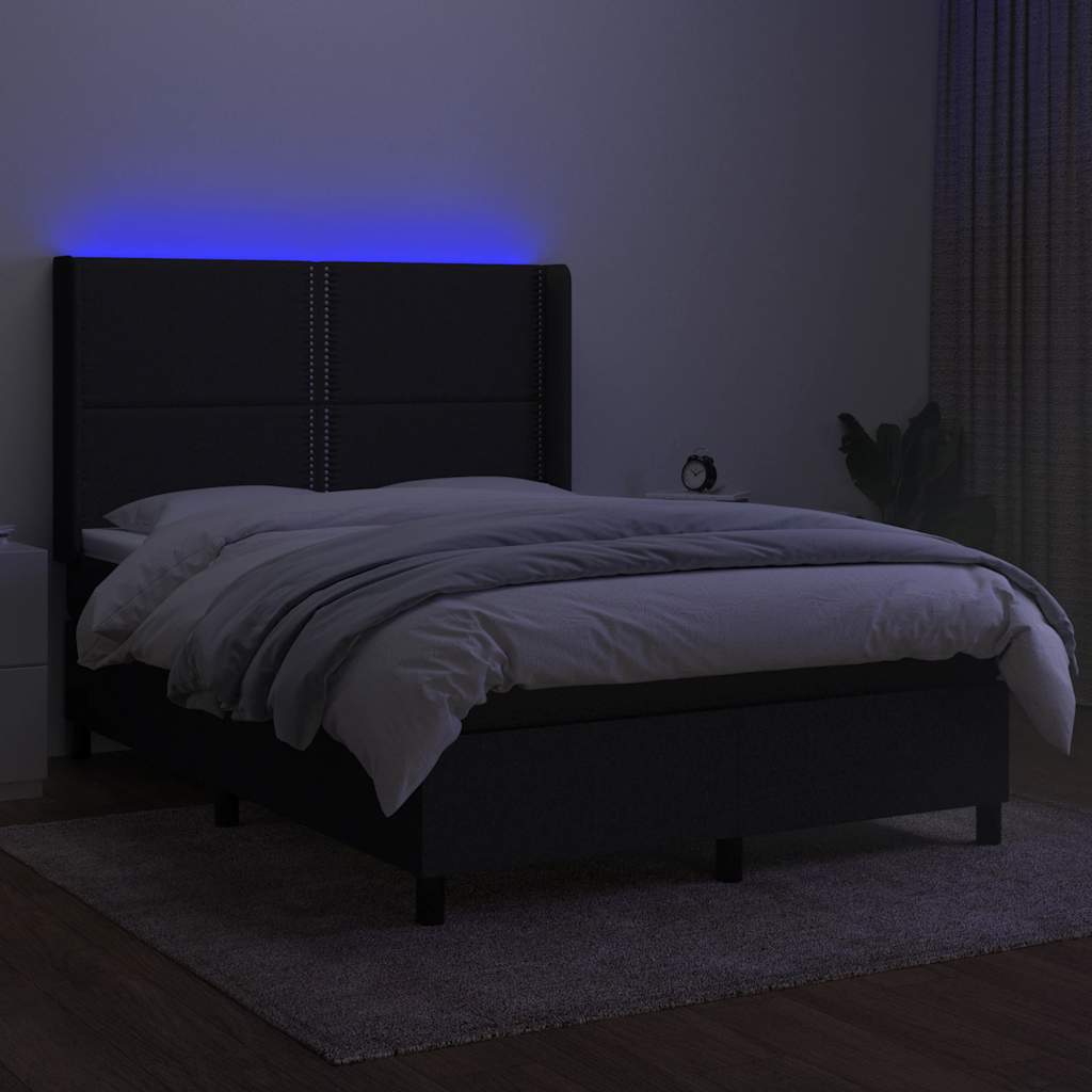 kontinentalseng med LED-lys 140x200 cm stof sort