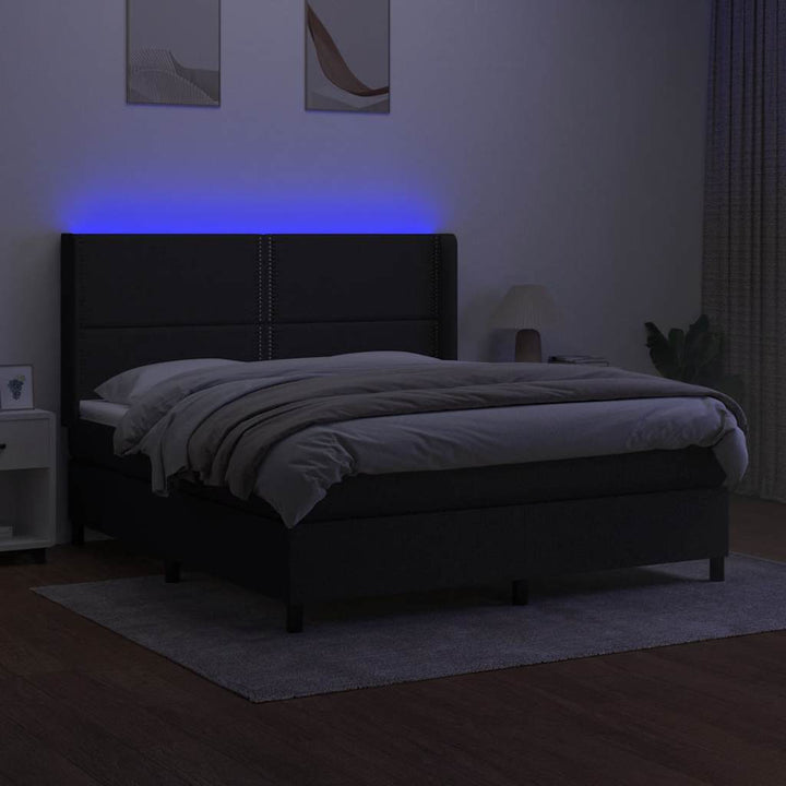 kontinentalseng med LED-lys 160x200 cm stof sort