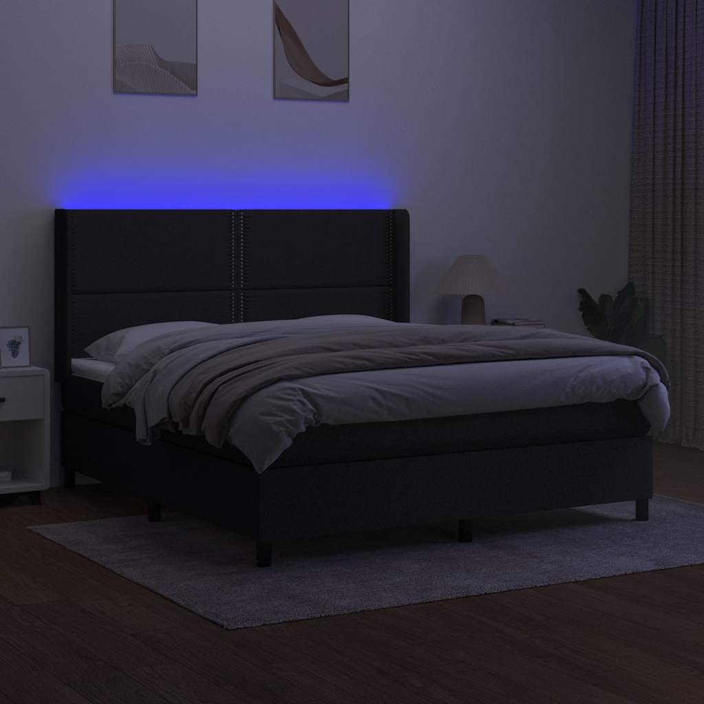 kontinentalseng med LED-lys 180x200 cm stof sort